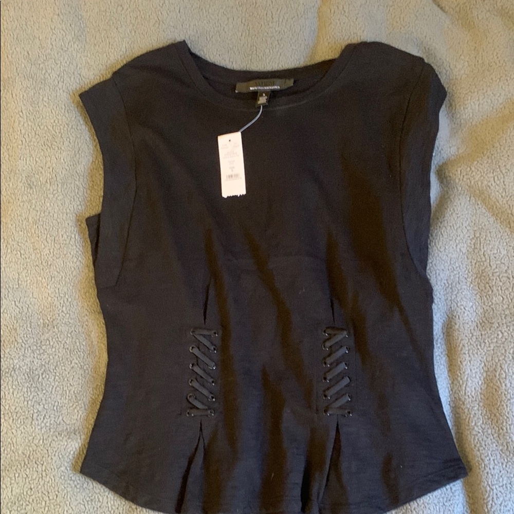 White House Black Market Black Lace-Up Blouse